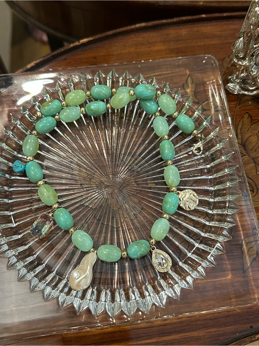 Green Beaded Charm Necklace